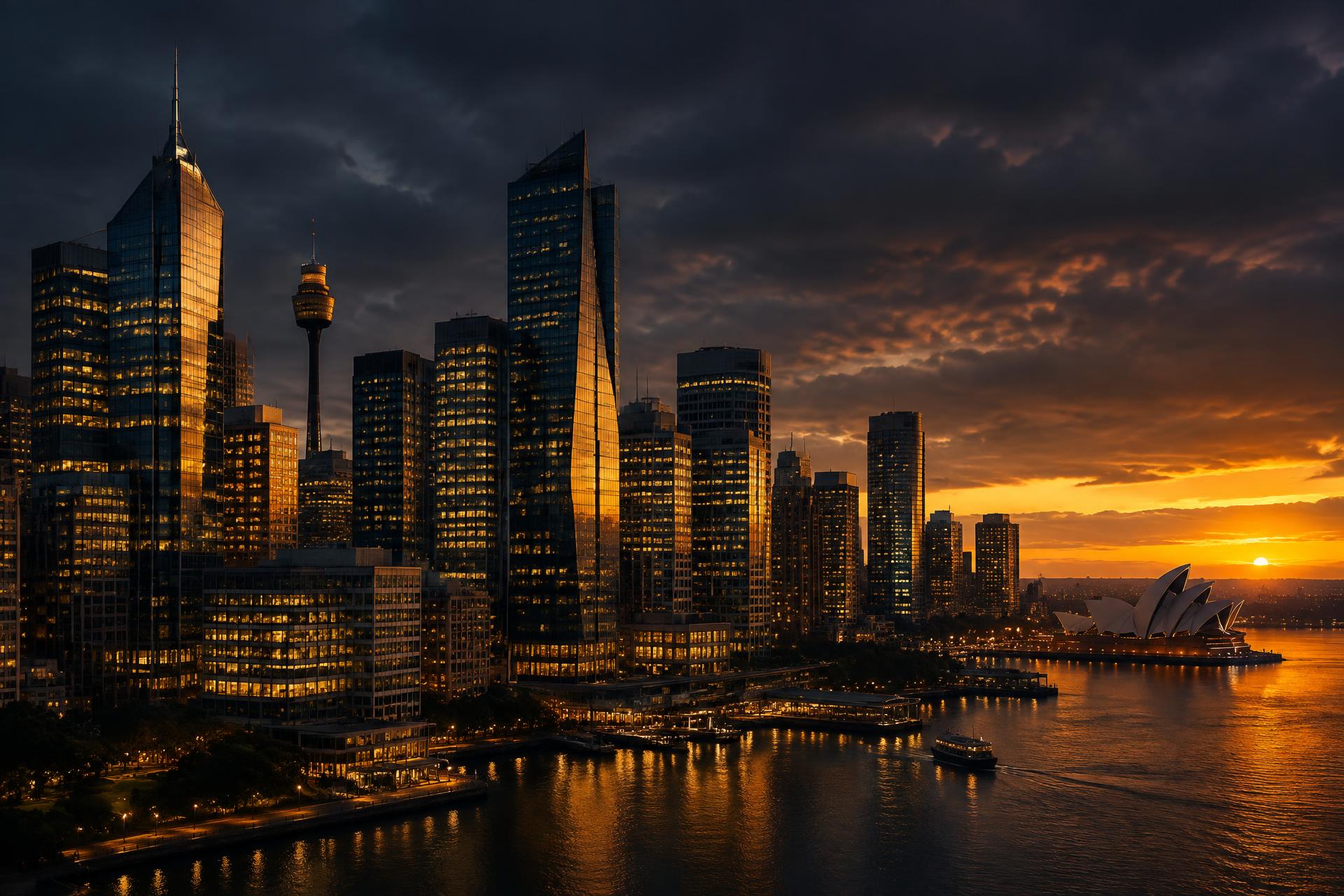 Sydney financial district skyline at dusk